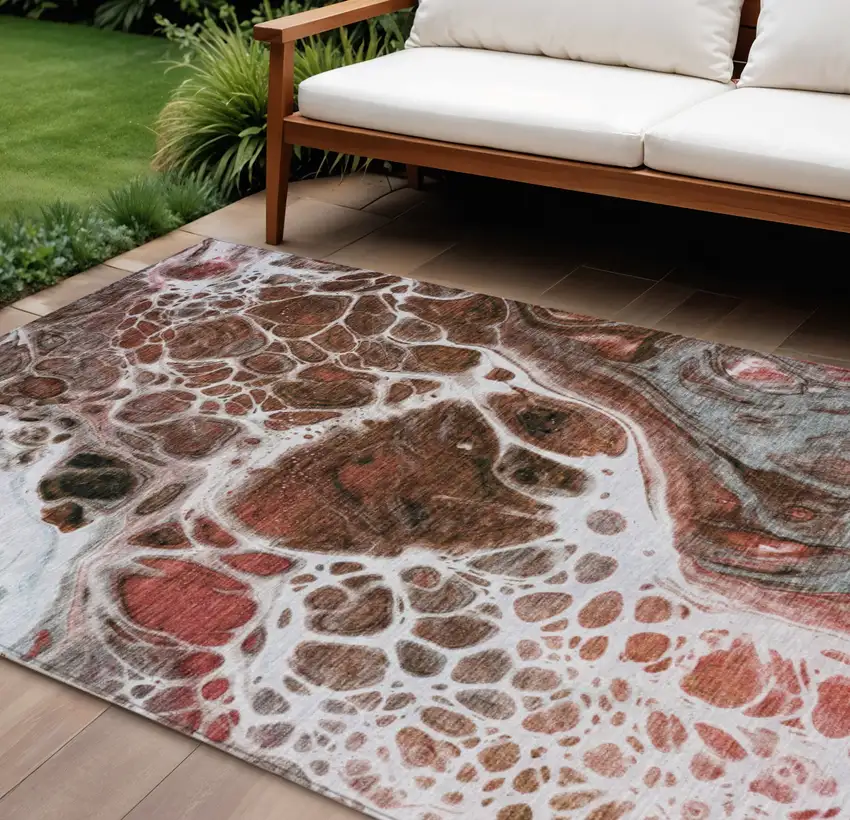 Red Copper And Gray Nautical Washable Indoor Outdoor Area Rug Photo 1
