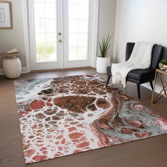 Red Copper And Gray Nautical Washable Indoor Outdoor Area Rug Photo 9