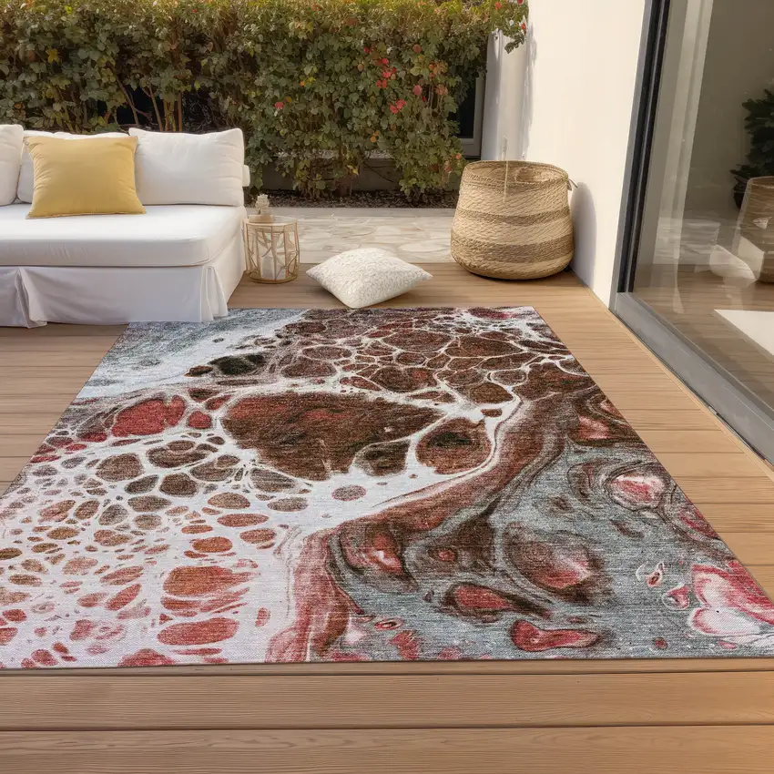 Red Copper And Gray Nautical Washable Indoor Outdoor Area Rug Photo 8