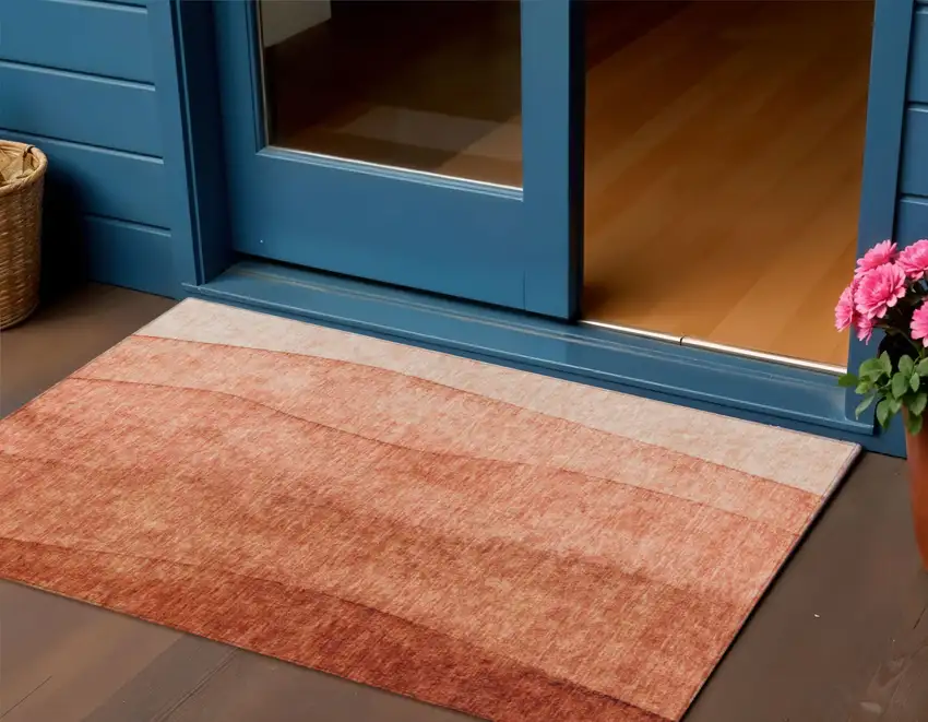 Red Copper And Terra Cotta Ombre Washable Indoor Outdoor Area Rug Photo 1