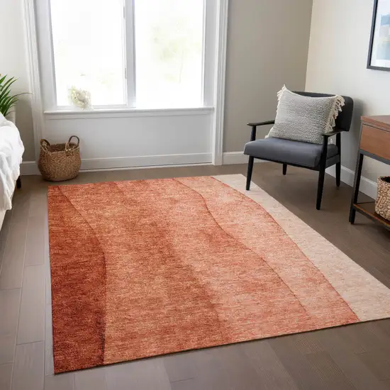 Red Copper And Terra Cotta Ombre Washable Indoor Outdoor Area Rug Photo 8