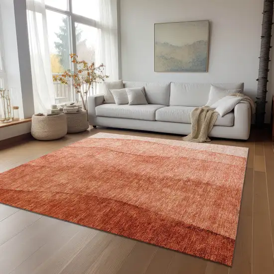 Red Copper And Terra Cotta Ombre Washable Indoor Outdoor Area Rug Photo 9