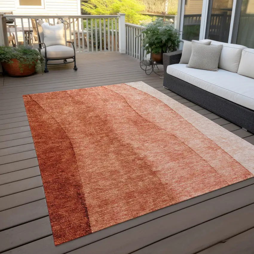 Red Copper And Terra Cotta Ombre Washable Indoor Outdoor Area Rug Photo 7