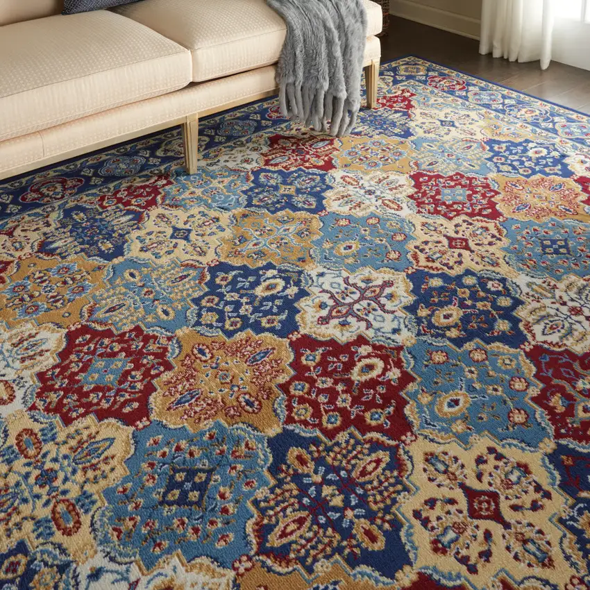 Red Damask Power Loom Area Rug Photo 6
