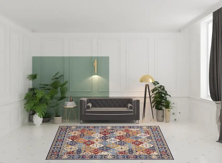 Red Damask Power Loom Area Rug Photo 2