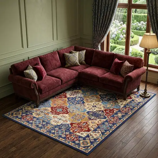 Red Damask Power Loom Area Rug Photo 1