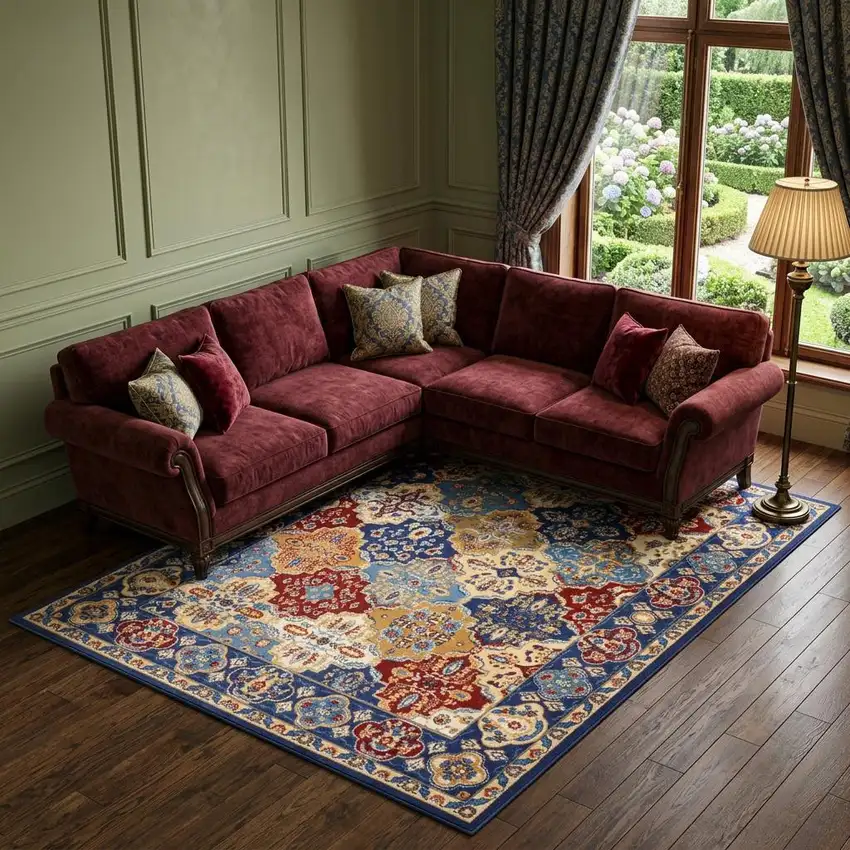 Red Damask Power Loom Area Rug Photo 1