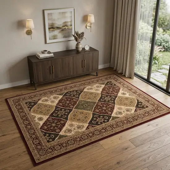 Red and Beige Oriental Power Loom Area Rug Photo 1