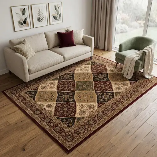 Red and Beige Oriental Power Loom Area Rug Photo 1