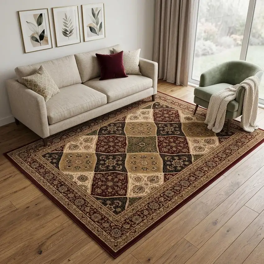 Red and Beige Oriental Power Loom Area Rug Photo 1