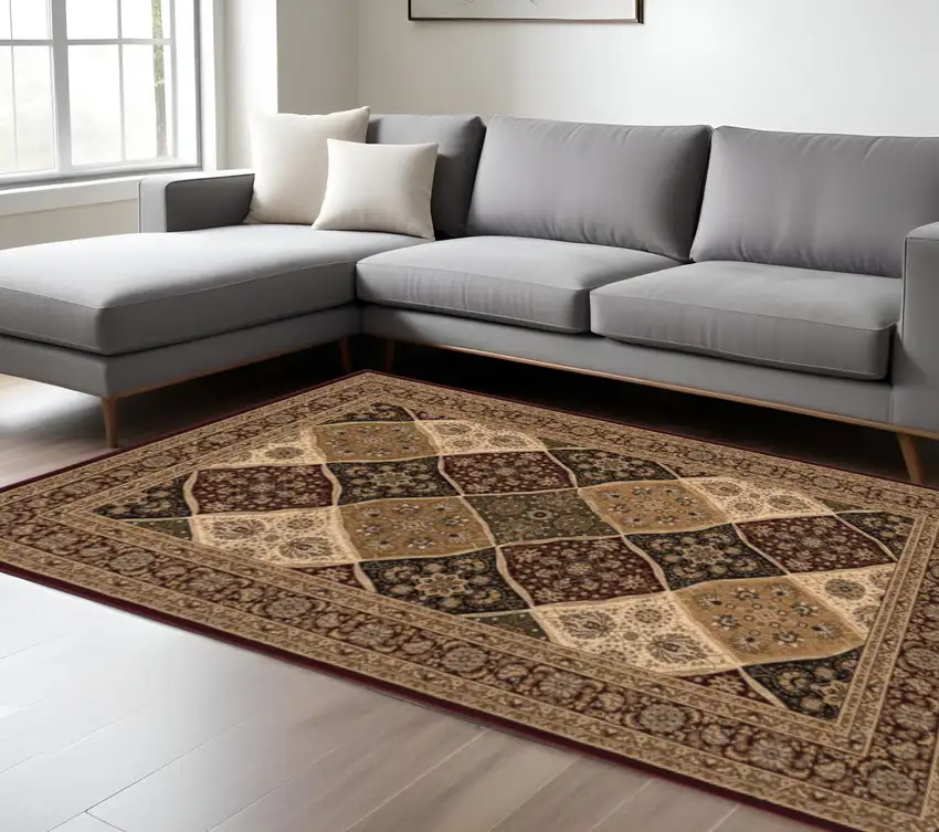 Red and Beige Oriental Power Loom Area Rug Photo 1