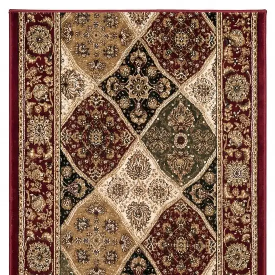 10' Red And Beige Oriental Runner Rug Photo 3