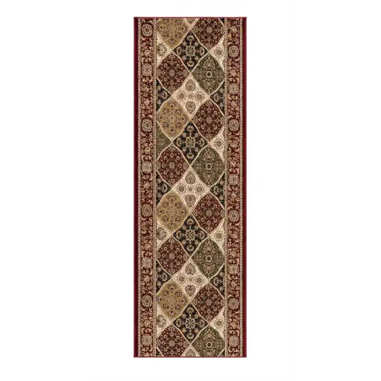 10' Red And Beige Oriental Runner Rug Photo 7