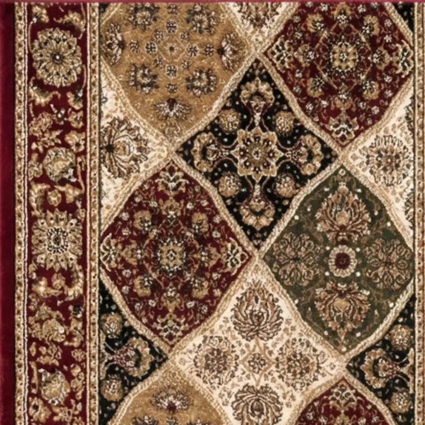 10' Red And Beige Oriental Runner Rug Photo 2