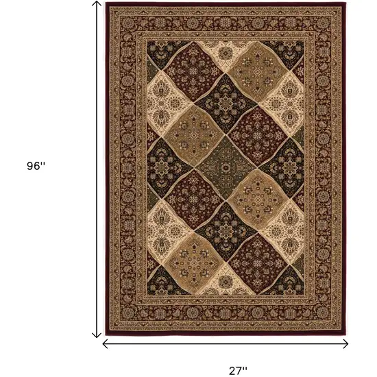 8' Red And Beige Oriental Runner Rug Photo 3