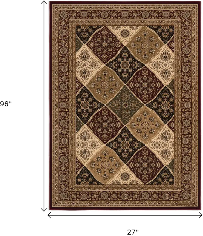 8' Red And Beige Oriental Runner Rug Photo 3