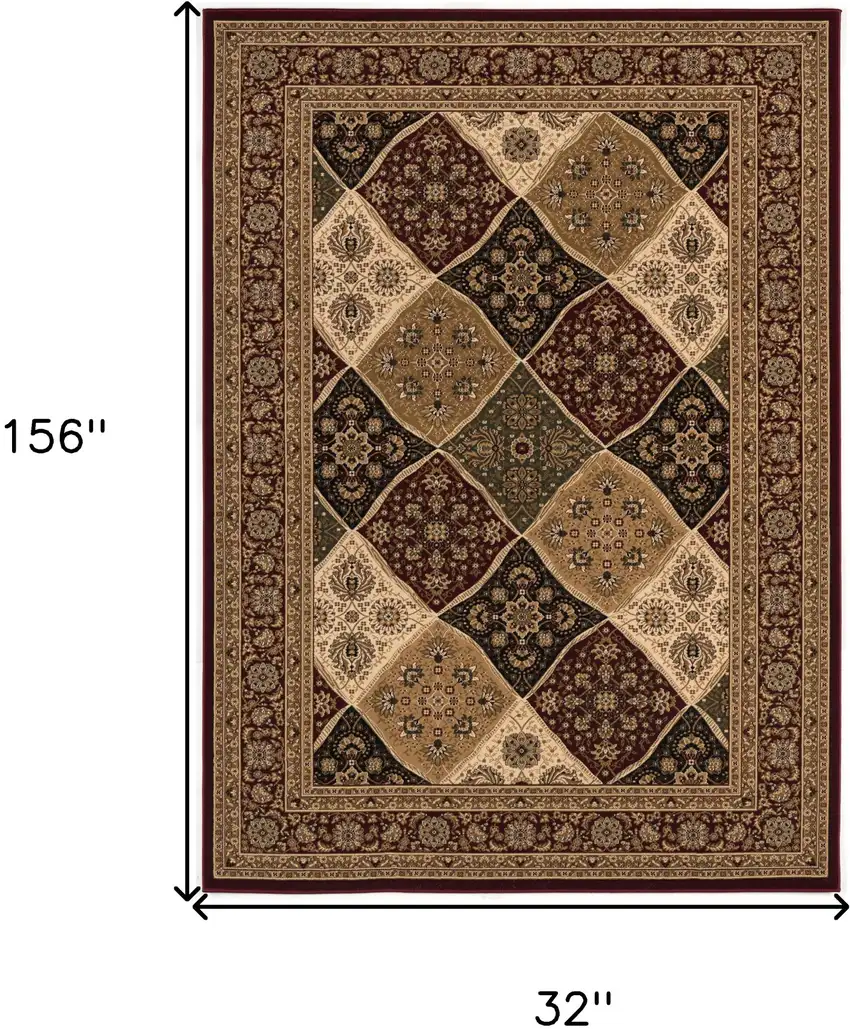 Red and Beige Oriental Power Loom Runner Rug Photo 3