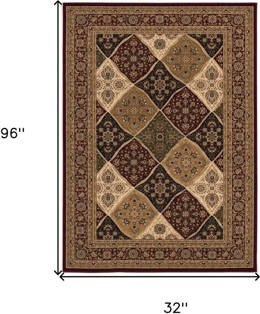 Red and Beige Oriental Power Loom Runner Rug Photo 3