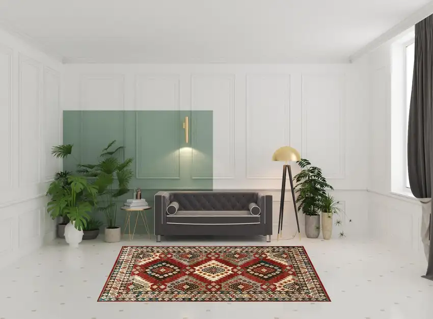 Red Deep Teal Ivory Grey And Green Southwestern Power Loom Stain Resistant Area Rug Photo 2