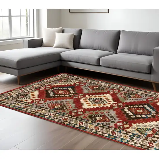 Red Gray And Ivory Southwestern Distressed Area Rug Photo 1