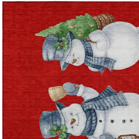 Red Denim Blue And Ivory Botanical Leaves Washable Indoor Outdoor Area Rug Photo 3