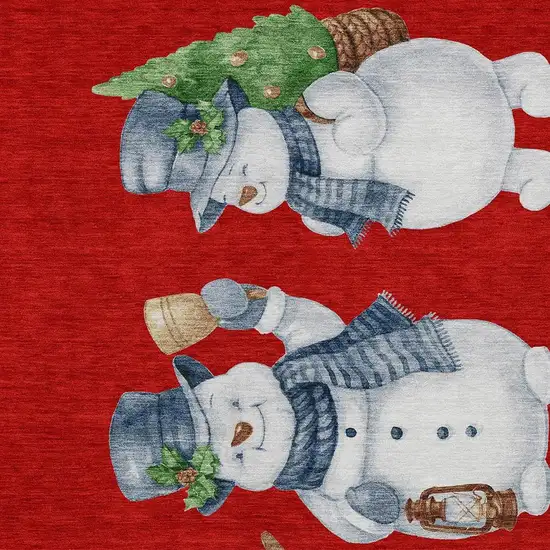 Red Denim Blue And Ivory Snowmen Washable Indoor Outdoor Area Rug Photo 4
