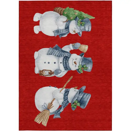 Red Denim Blue And Ivory Botanical Leaves Washable Indoor Outdoor Area Rug Photo 3