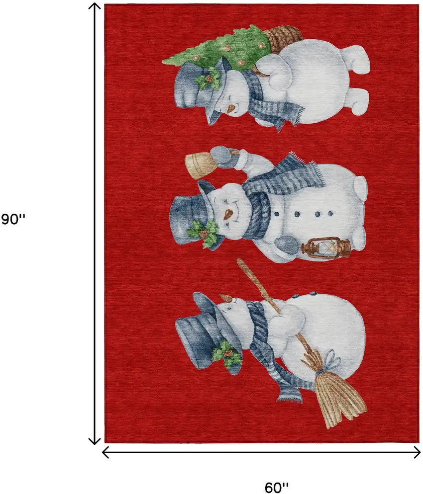 Red Denim Blue And Ivory Snowmen Washable Indoor Outdoor Area Rug Photo 9
