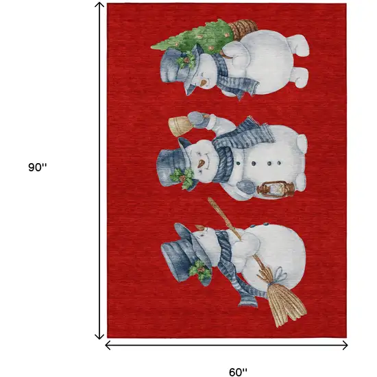 Red Denim Blue And Ivory Snowmen Washable Indoor Outdoor Area Rug Photo 9