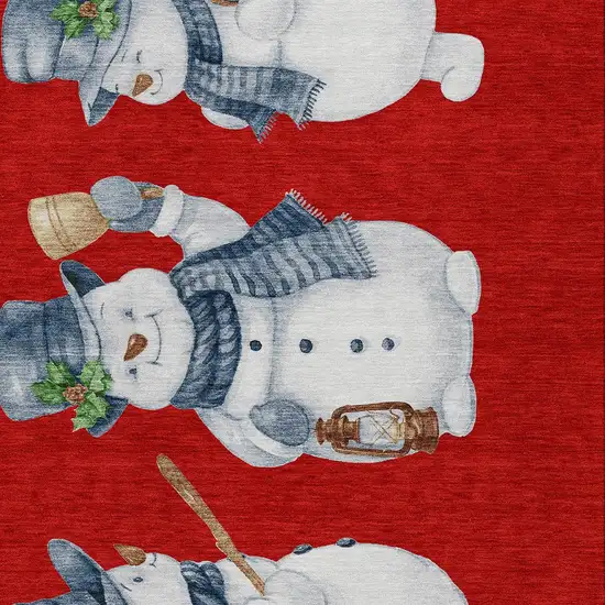 Red Denim Blue And Ivory Snowmen Washable Indoor Outdoor Area Rug Photo 8