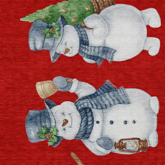 Red Denim Blue And Ivory Botanical Leaves Washable Indoor Outdoor Area Rug Photo 3