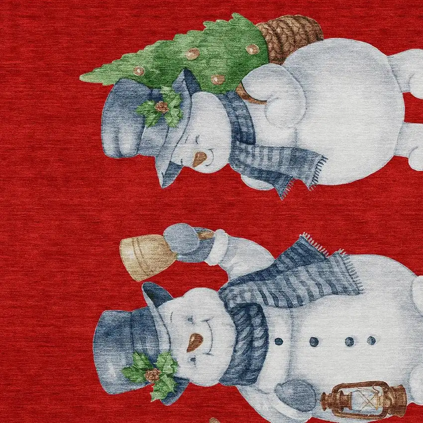 Red Denim Blue And Ivory Snowmen Washable Indoor Outdoor Area Rug Photo 4