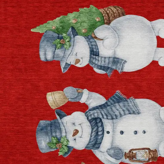 Red Denim Blue And Ivory Snowmen Washable Indoor Outdoor Area Rug Photo 4