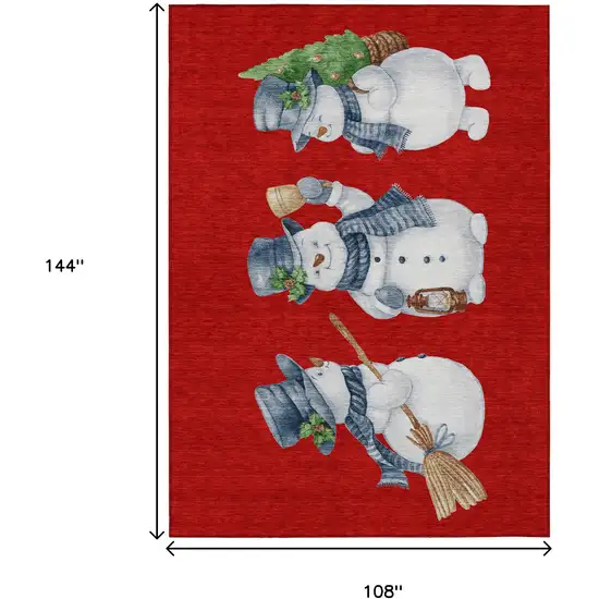 Red Denim Blue And Ivory Snowmen Washable Indoor Outdoor Area Rug Photo 9