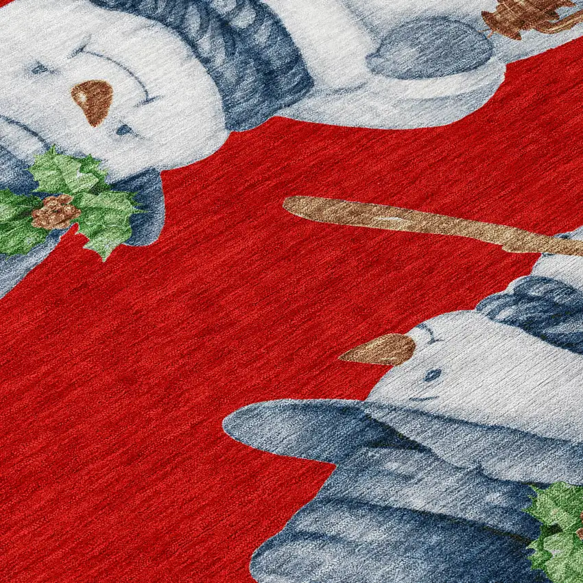 Red Denim Blue And Ivory Snowmen Washable Indoor Outdoor Area Rug Photo 8