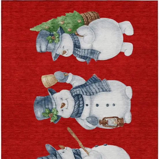 Red Denim Blue And Ivory Snowmen Washable Indoor Outdoor Area Rug Photo 9