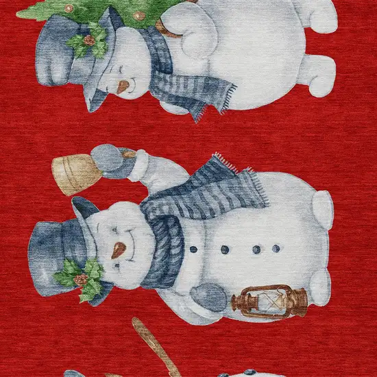 Red Denim Blue And Ivory Snowmen Washable Indoor Outdoor Area Rug Photo 6