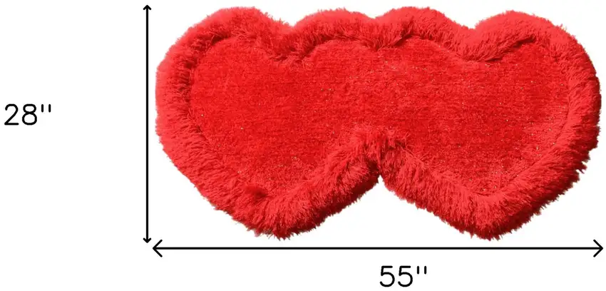 Red Dual Heart Shag Hand Tufted Area Rug Photo 3