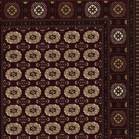 Red and Ivory Floral Medallion Power Loom Area Rug Photo 6
