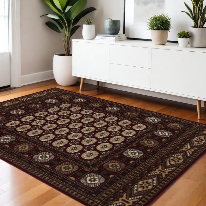 Red and Ivory Floral Medallion Power Loom Area Rug Photo 1