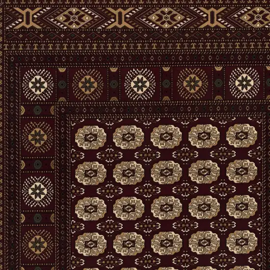 Red and Ivory Floral Medallion Power Loom Area Rug Photo 5