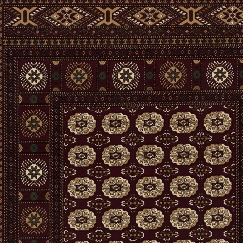 Red and Ivory Floral Medallion Power Loom Area Rug Photo 5