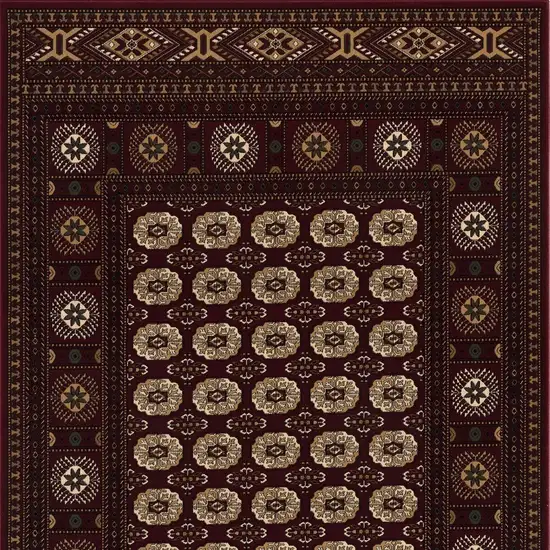 Red and Ivory Floral Medallion Power Loom Area Rug Photo 6