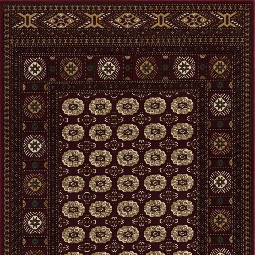Red and Ivory Floral Medallion Power Loom Area Rug Photo 6