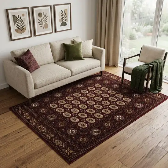 Red and Ivory Floral Medallion Power Loom Area Rug Photo 1