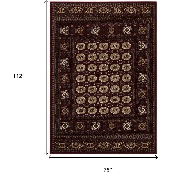 Red and Ivory Floral Medallion Power Loom Area Rug Photo 3