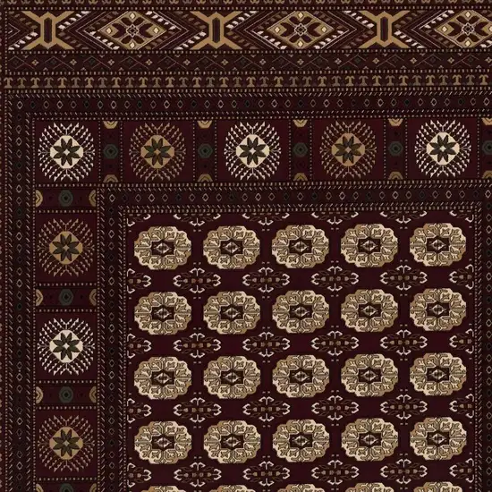 Red and Ivory Floral Medallion Power Loom Area Rug Photo 5