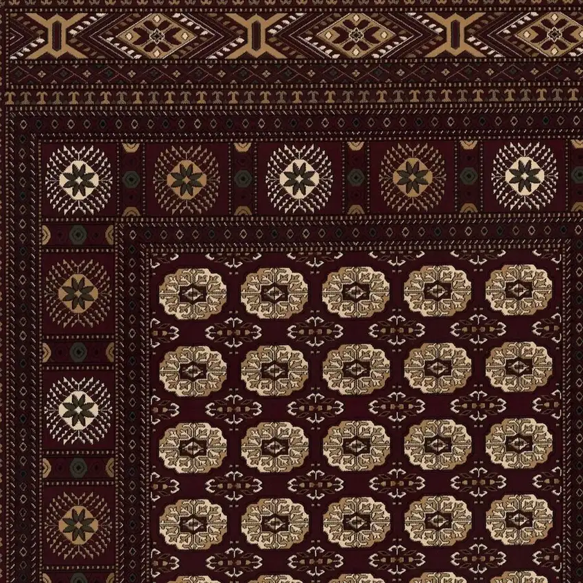 Red and Ivory Floral Medallion Power Loom Area Rug Photo 5