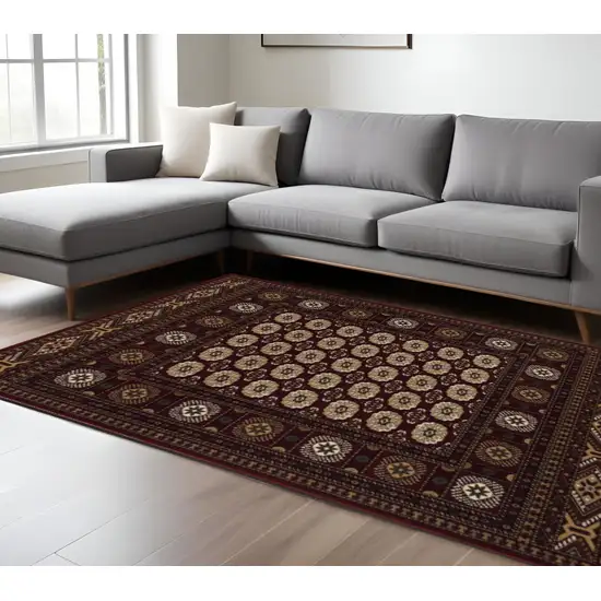 Red and Ivory Floral Medallion Power Loom Area Rug Photo 1