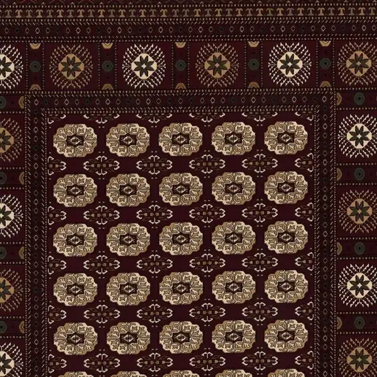 Red and Ivory Floral Medallion Power Loom Area Rug Photo 7